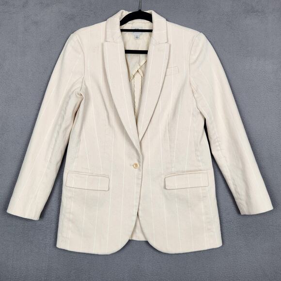J.Crew Blazer Womens 4 Cream Ivory Pinstripe One Button Notch Lapel Lined Cotton - Picture 1 of 16